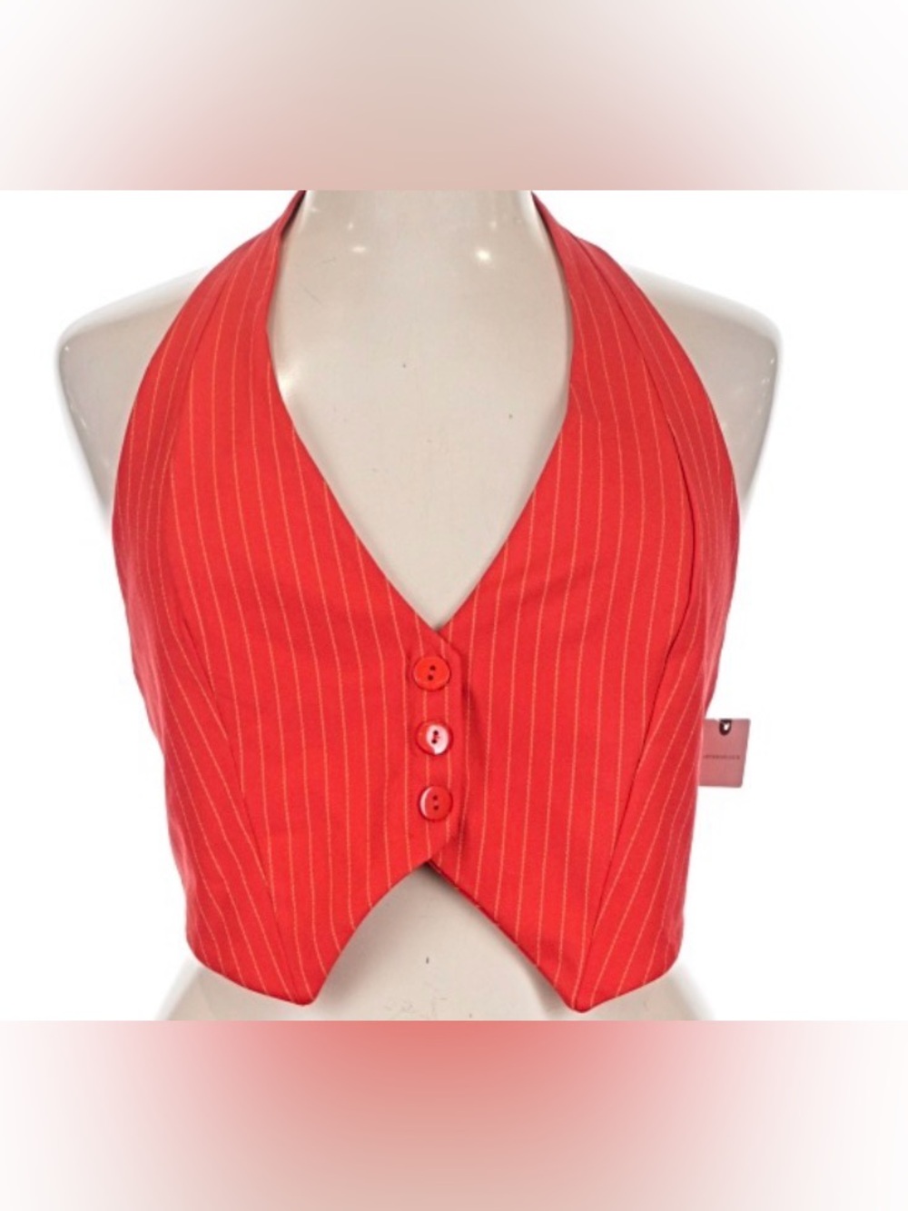 Anthropologie Red Pinstripe Halter Bandeau Top